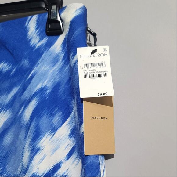 Halogen Bias Cut A-line Skirt In Blue Ivory Brush Wash NWT - Picture 4 of 5